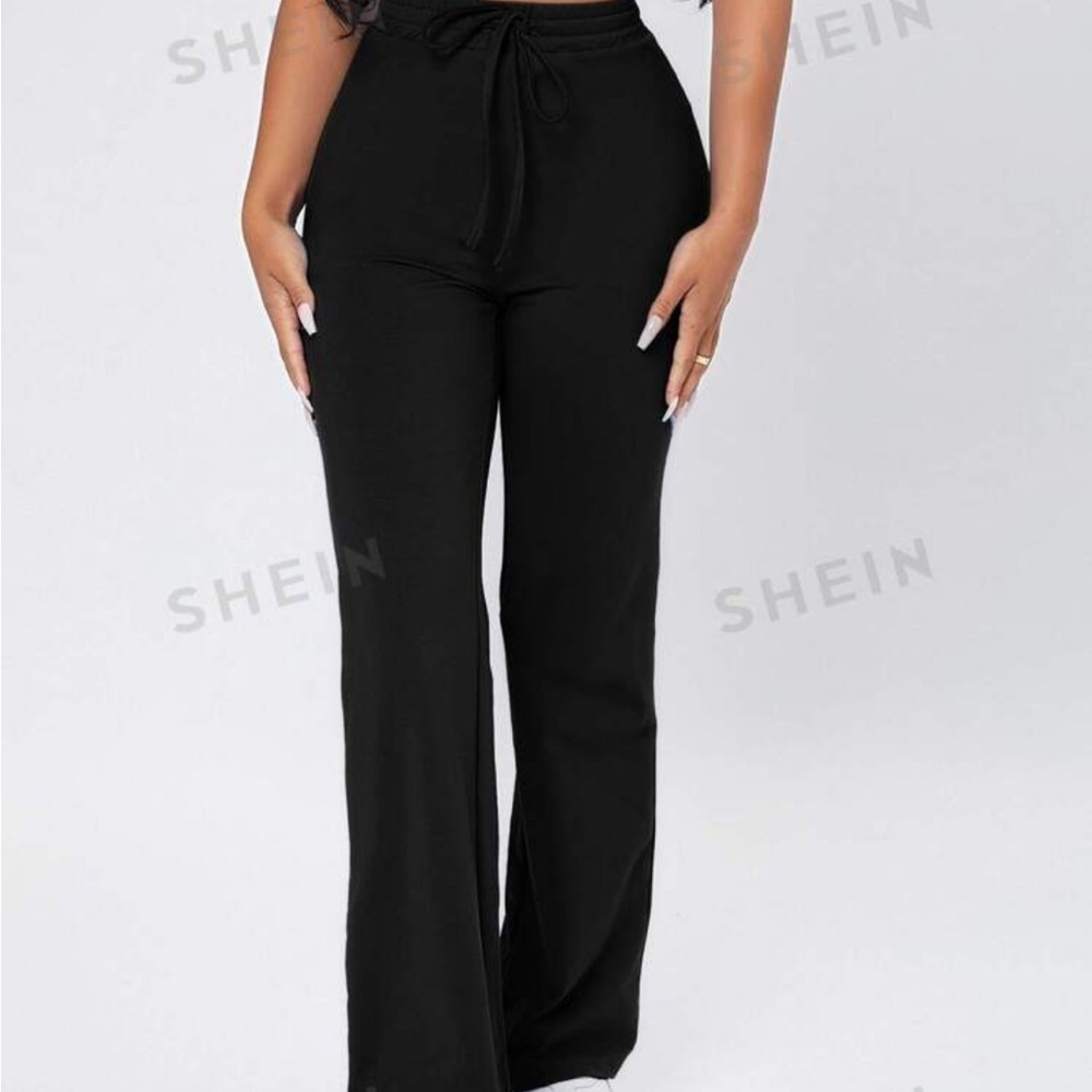 PETITE XXS (0) Black drawstring flare leggings